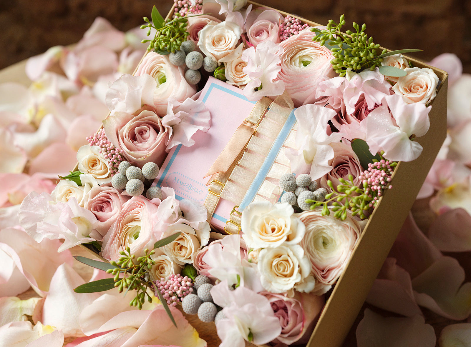 Rosé - Flower Box with Marie Belle Chocolates - Élan Flowers